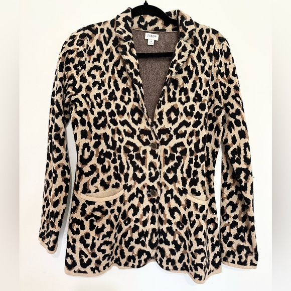 J Crew Women Sophie  CHEETAH Sweater blazer Cardigan Leopard size small - Picture 1 of 3
